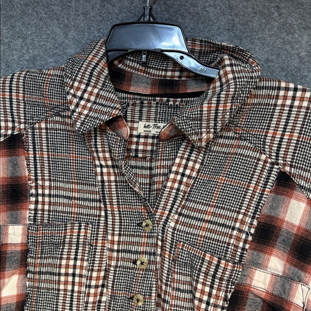 We The Free Wild Fire Plaid Button-Down oversized  collard Shirt M - Picture 3 of 13